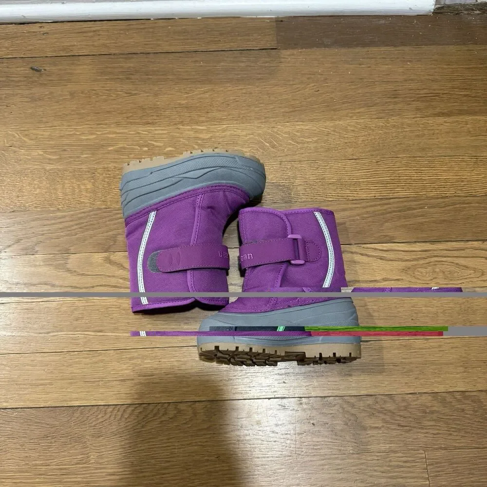 L.L.Bean Purple Gray Snow Boots Hook & Loop Fleece Lined Toddler Girls Kids US 7